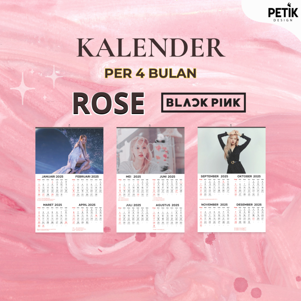 

Kalender Dinding Rose Blackpink 3 Lembar (per 4 bulan) 2025 Klem