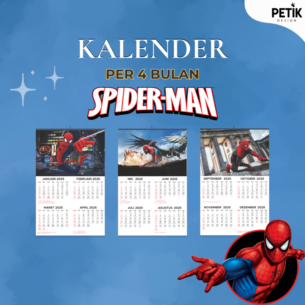 

Kalender Dinding Spiderman 3 Lembar (per 4 bulan) 2025 Klem