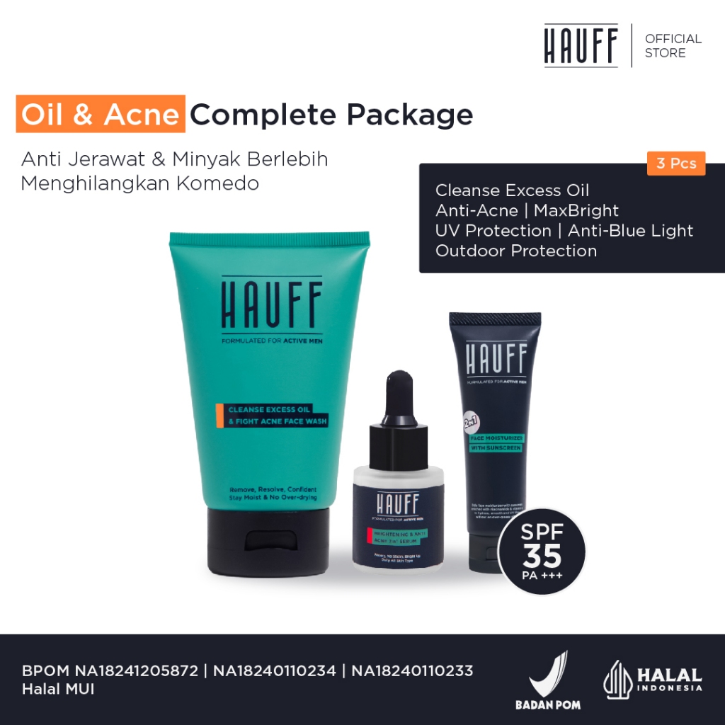 HAUFF Oil & Acne Complete Package | Paket Lengkap Skincare Pria | Anti Jerawat & Minyak Berlebih | M