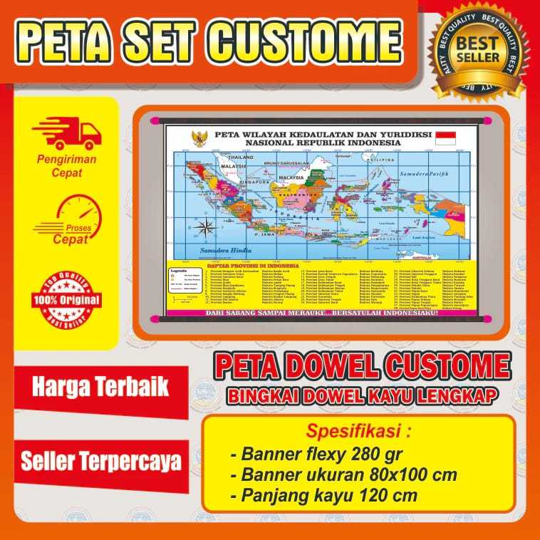 Peta Gulung Peta Dunia Peta indonesia 38 Peta Provinsi Ukuran 80x120cm FREE DESIGN