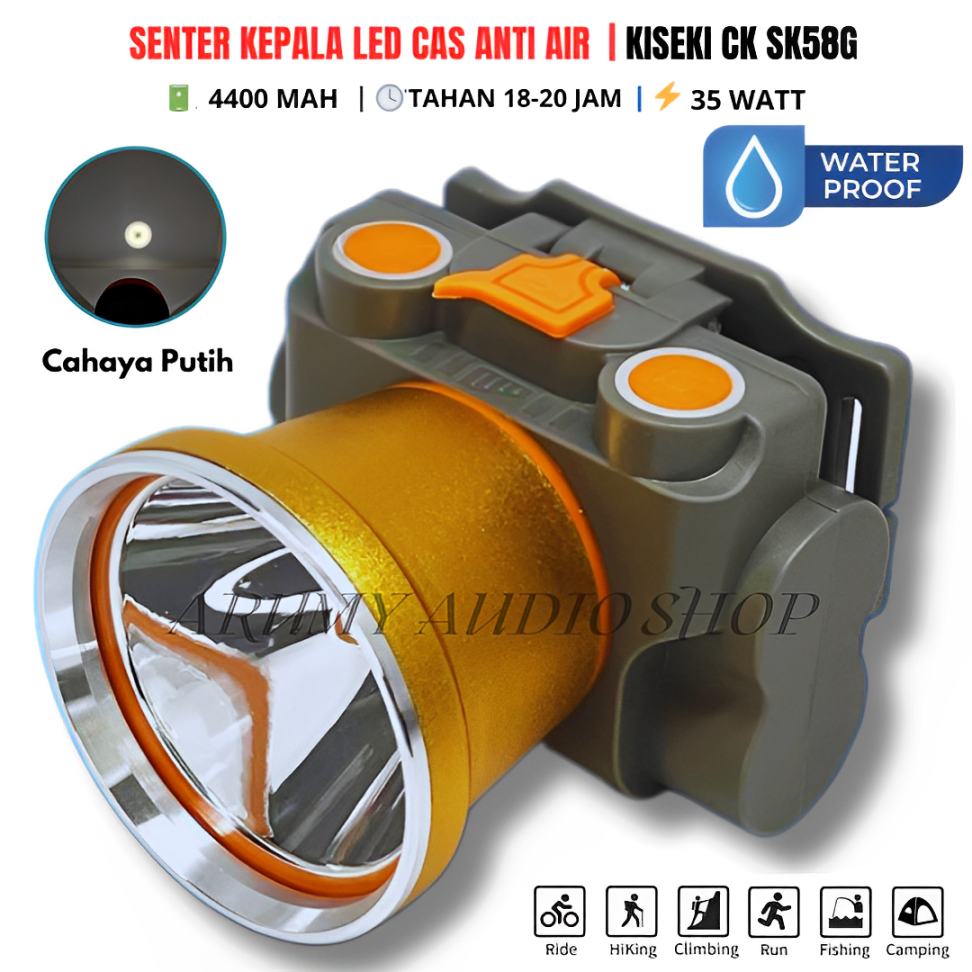 Senter Kepala Kiseki 35w Ck-Sk58g Batrei Lithium 4400mah Tahan Hingga 20jam | Senter Kepala Kiseki C