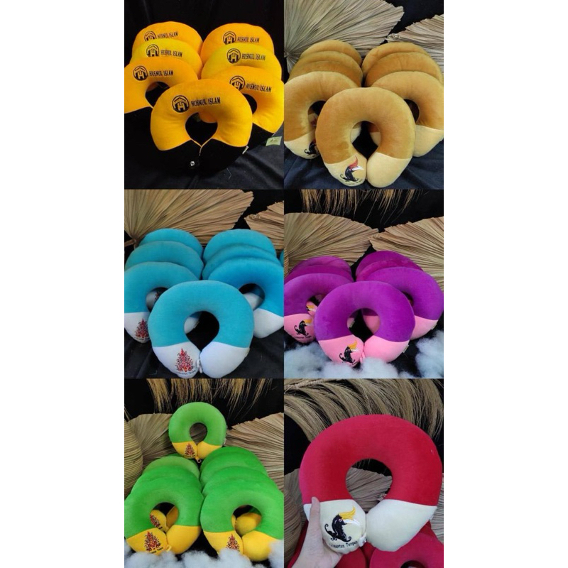 Moker - Bantal Leher Travel Haji Umroh Bantal Leher Mobil Bantal Leher Velboa Custom Bordir 2 warna