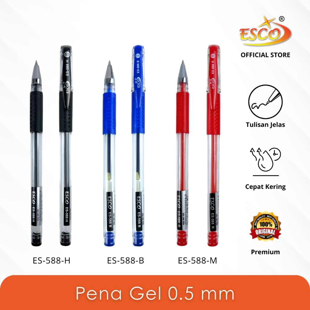 

Esco Gel Pen 0.5 mm Isi 12 Pcs ES-588