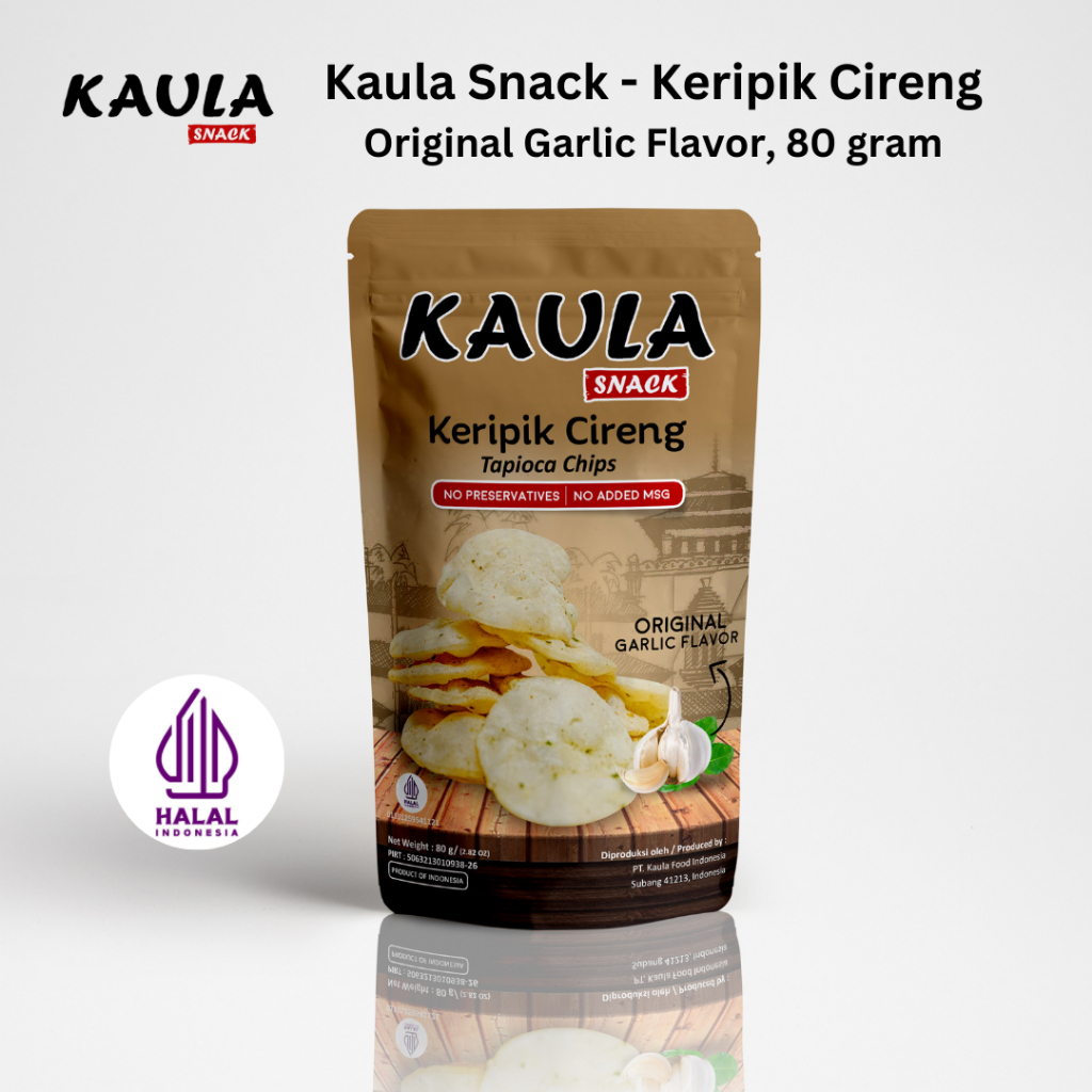 

Kaula Snack Keripik Cireng Tapioca Chips Original Garlic, 80 gram