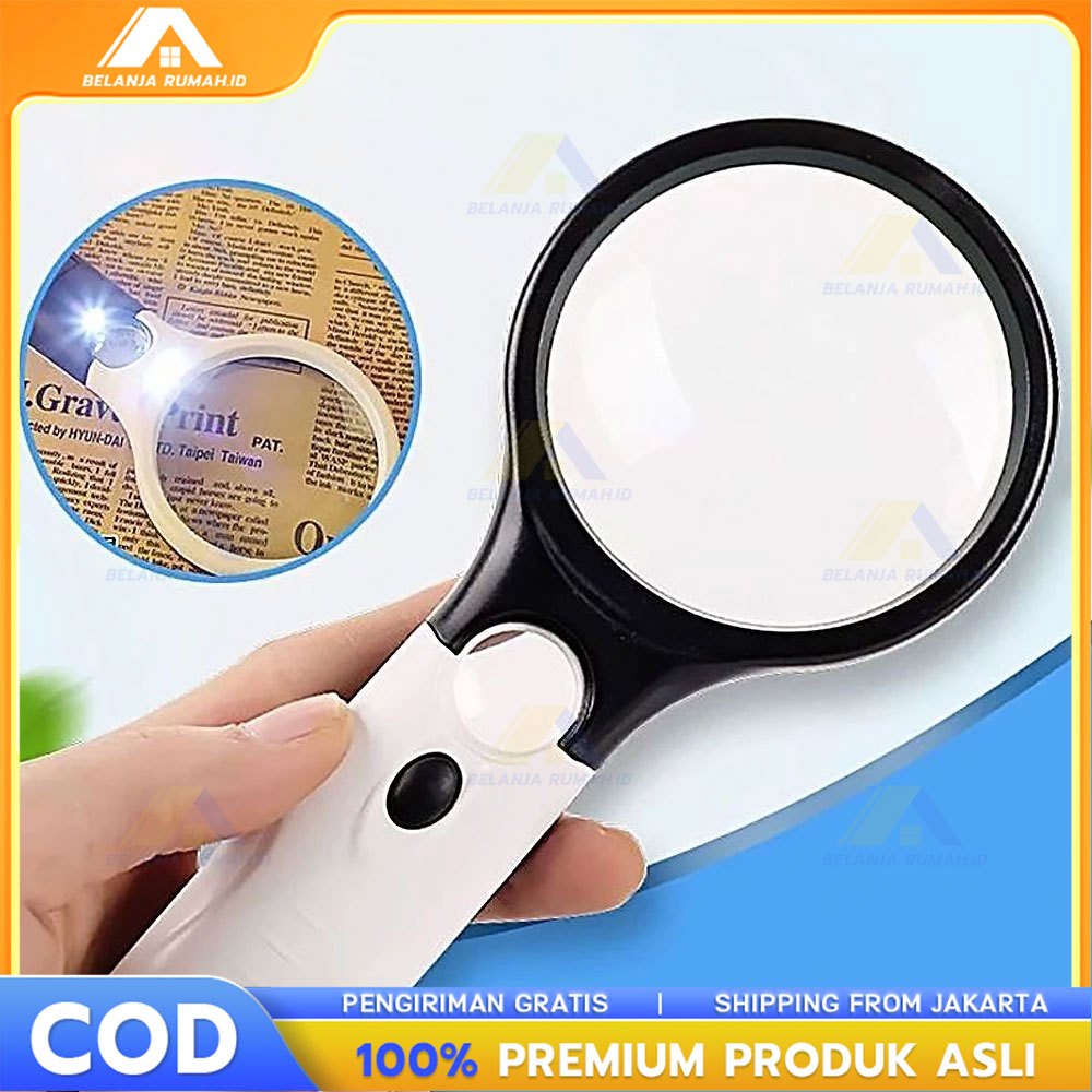 

2in1 Magnifier Gelas Kaca Pembesar Dengan Lampu 3 LED Loop Magnifying Untuk Membaca dan Perhiasan
