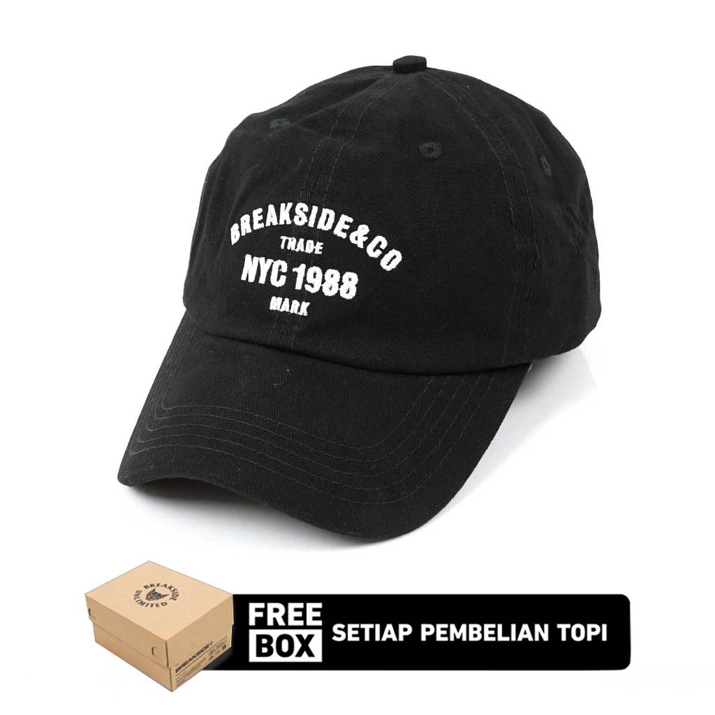 [FREE BOX] Breakside Polo Cap Nyc - Black Topi Pria