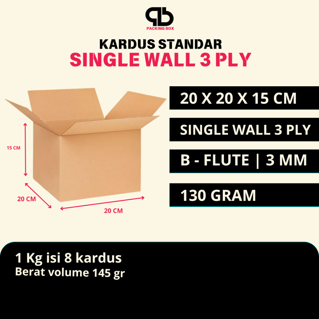 Packaging Box 20x20x15 Kardus Karton Kotak Dus Packing Topi Polos Murah Tebal 3 mm