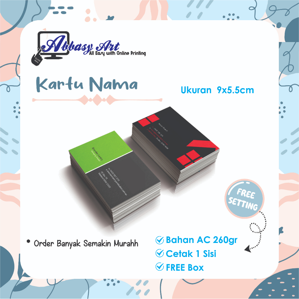 

ABBASY ART - Cetak Kartu Nama / Print Name Card Bahan Tebal FREE DESAIN