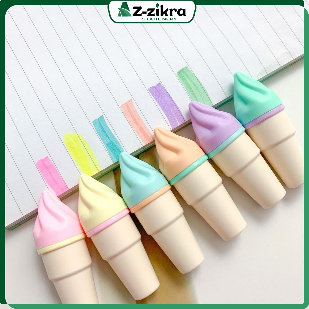 

Spidol Highlighter Model Ice Cream Cone Unik Alat Tulis kantor Stationery / Highlighter Pen Es Krim Cone Monas 6 in 1 Free Pouch Penanda Berwarna Az Zikra Stationery A57