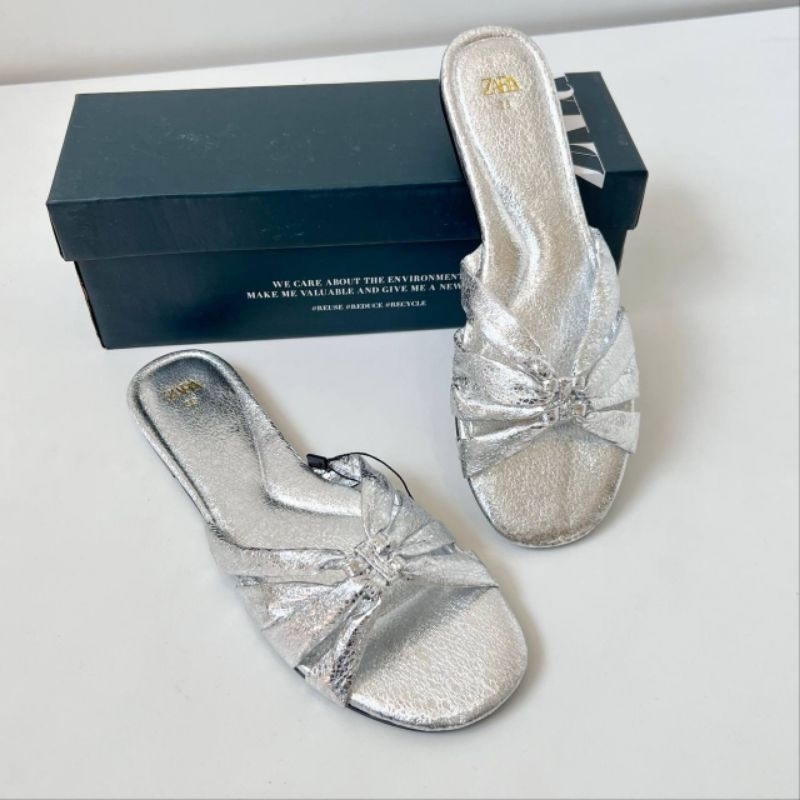 PROMO SALE Sandal zara flat silver