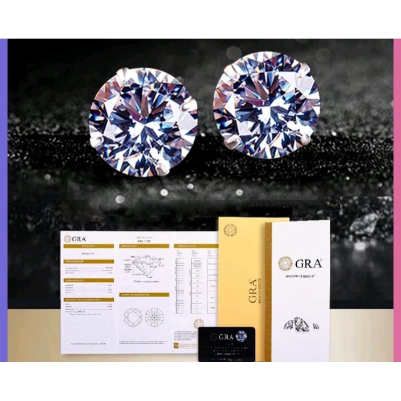 Moissanite Permata GRA isi 2 pcs per 1 karat plus Memo