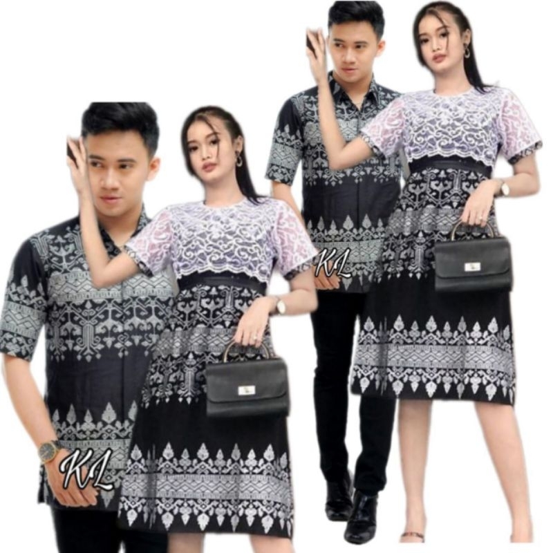 Baju Batik Couple Dres Batik Borkat  Kemeja Sarimbit keluarga Dress. Natal