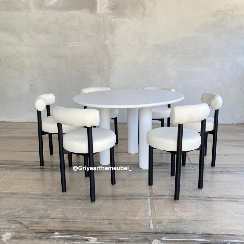 meja makan bundar set 6 kursi minimalis unik model terbaru