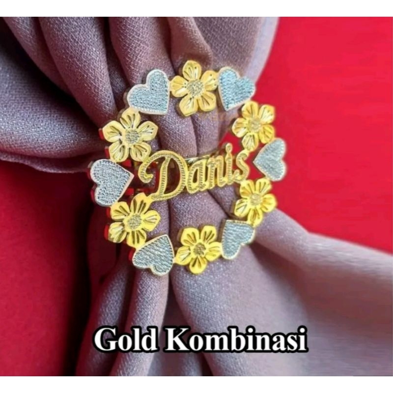 Bros Cincin Nama Ring Hijab Kombinasi Warna Custom Ukir Nama Sendiri Varian Bunga Inisial Huruf Bros