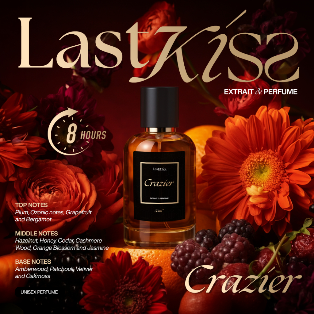 LastKiss Crazier Extrait de Parfum Pria Wanita Tahan Lama- Minyak Wangi Cowo Cewe Sweet Floral Spicy