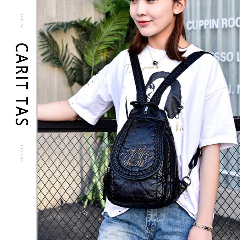 [COD] Aroana Bag Terbaru 2026 Tas Ransel Kecil Kulit Lembut Backpack Bag hitam Wanita