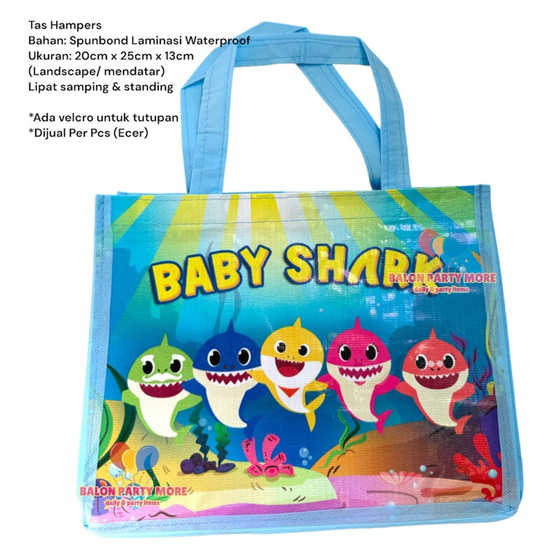 

(ECERAN BABYSHARK) TAS HAMPERS SOUVENIR BABY SHARK BAHAN SPUNBOND MURAH LAMINASI UKURAN 20cm x 25cm x 13cm / TAS SERBAGUNA ANTI AIR MURAH / Kuromi Sanrio Cinnamoroll
