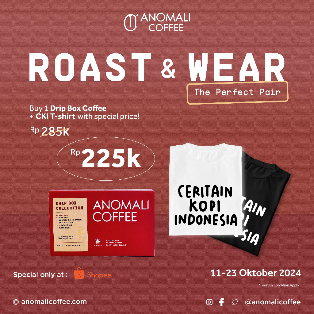 

Anomali Coffee Bundling Package Coffee Drip Box Collection + Kaos Ceritain Kopi Indoensia