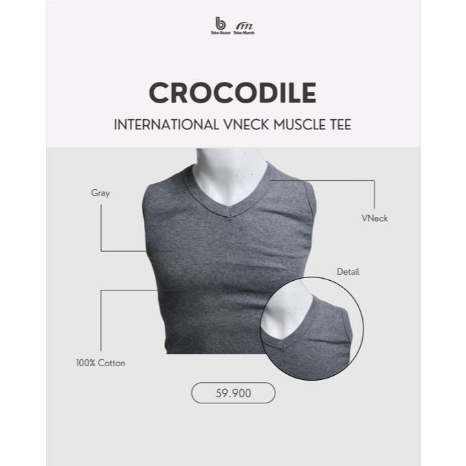 CROCODILE | INTERNATIONAL VNECK MUSCLE TEE | Kaos Singlet Pria | Baju Dalam Pria | Singlet Pria | Ta