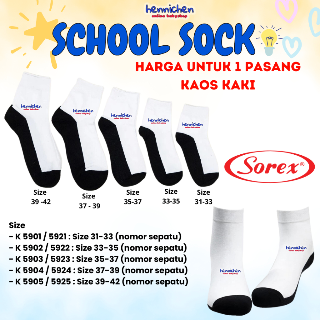 1 Pasang Sorex Kaos kaki anak sekolah Sorex K5901 K5902 K5903 K5904 K5905 K5921 K5922 K5923 K5924 K5