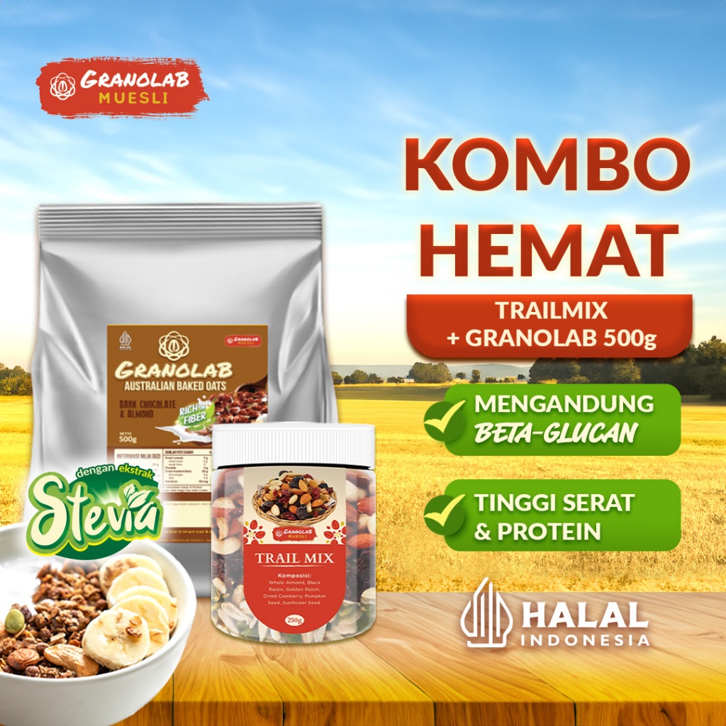 

Paket Bundling TRAIL MIX 250g dan GRANOLAB OAT CRUNCH Sereal Granola 500gr | Kombo Hemat