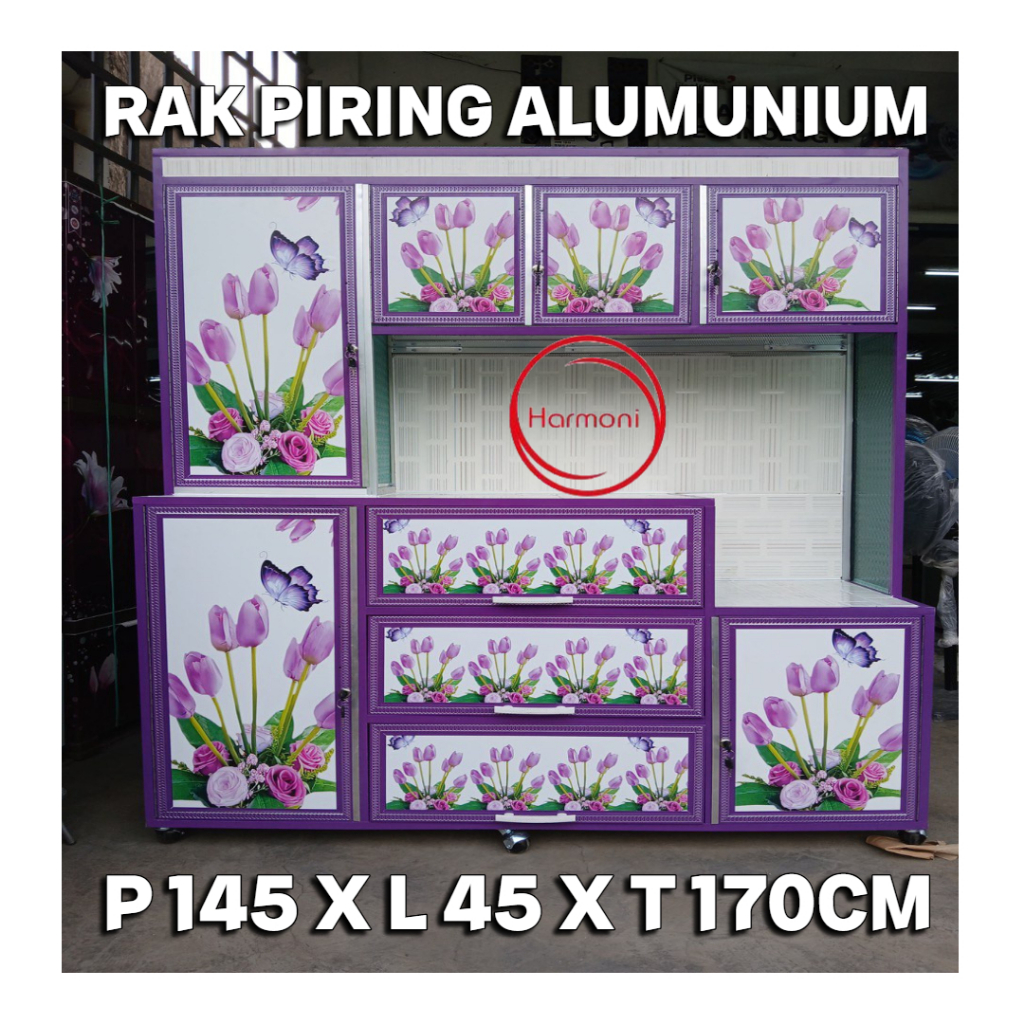 RAK PIRING 4 PINTU ALUMUNIUM RODA RAK SAYUR ALUMUNIUM 4 PINTU RODA LEMARI PIRING ALUMUNIUM 4 PINTUU 