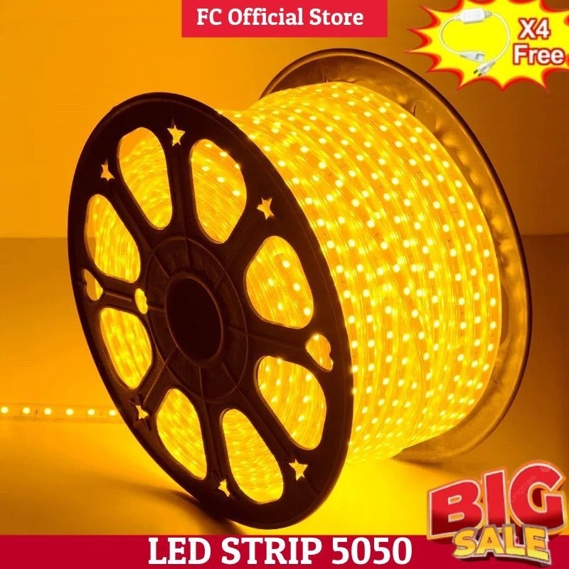 Fc Lampu Led STRIP 1Roll AC 220V Lampu LED Strip 100meter (FREE 4 SOKET) Paket Lengkap