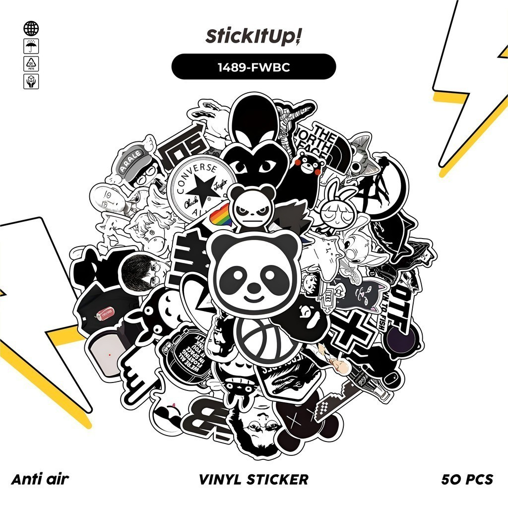 

COD✨ 100 Pcs Stiker Funny White and Black Custom Lucu Anti Air Untuk Dekorasi Notebook Sepeda Skateboard Handphone DIY