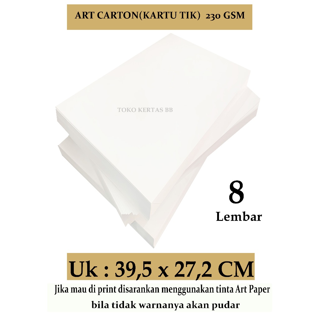 

ART CARTON ( KARTU TIK ) 230 GSM UKURAN 39,5 X 27,2 CM , ISI 8 LEMBAR