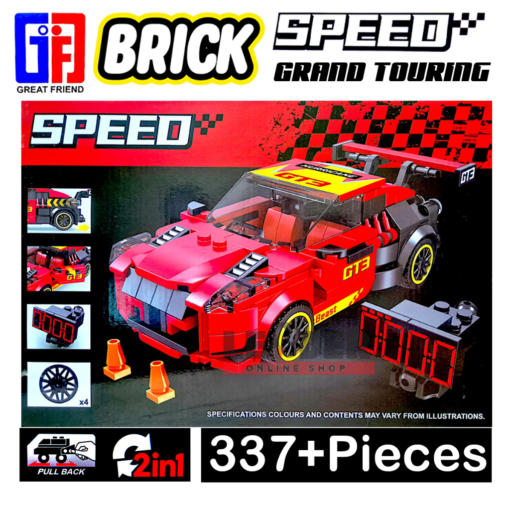 BRICK 2in1 ROBOT MOBIL SPORT RED CAR GTR BUILDING BLOCK 335  Pcs SPEED F1 MAINAN BALOK EDUKASI KENDA