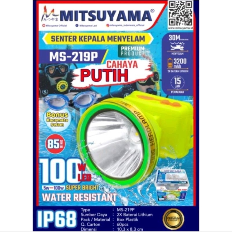 Senter Kepala Selam 100W Mitsuyama MS-219P/MS-219K ORIGINAL
