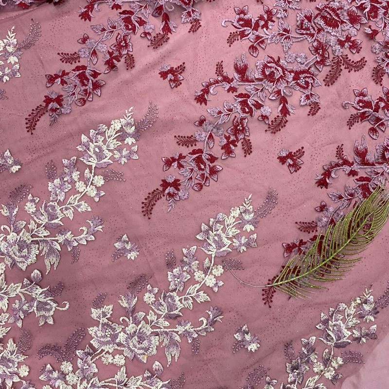 Kain Tille Tulle Glitter Motif Bunga Gradasi 2 Warna Premium Mewah