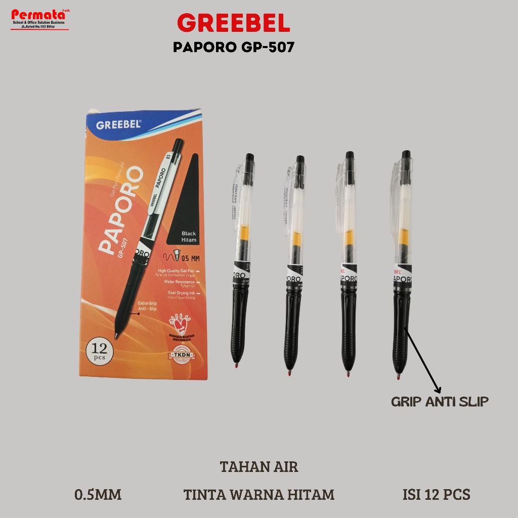 

GREEBEL PULPEN GEL / PAPORO GP-507 0.5 TINTA HITAM / BALLPEN BALLPOIN GEL PEN