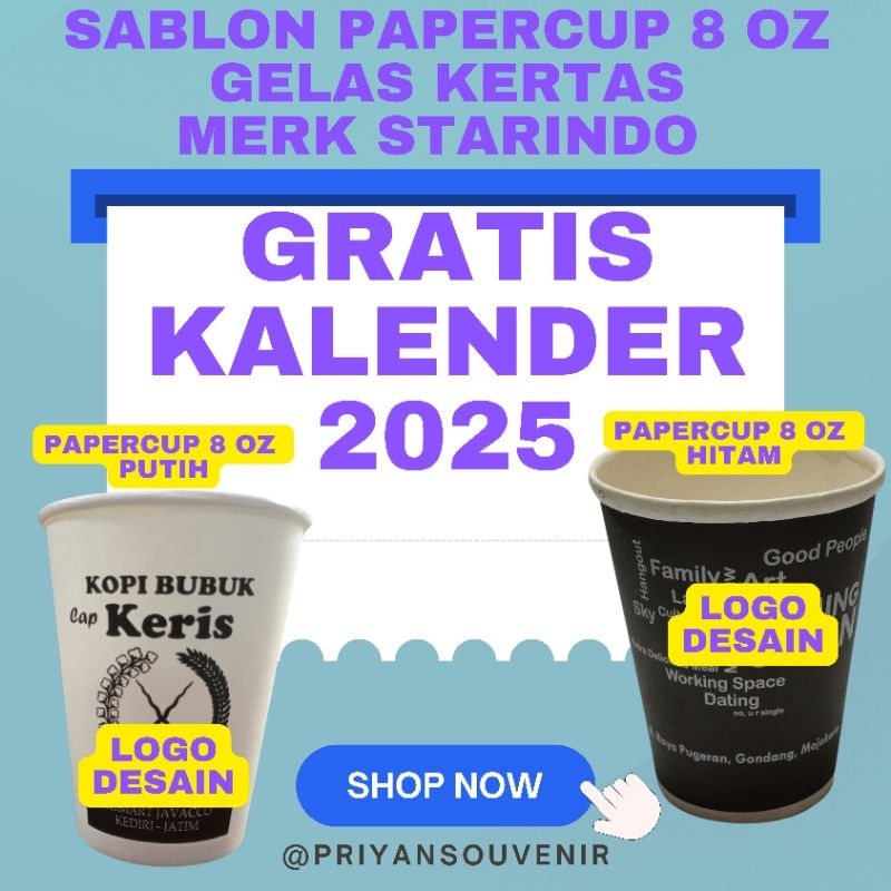 Gelas Kertas Paper Cup 8oz Custom Desain untuk Kopi dan Minuman Panas