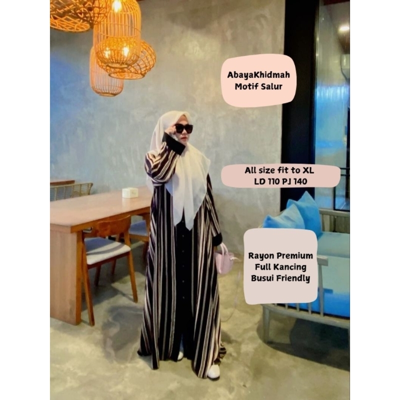 AbayaKhidmah Motif Salur Hitam