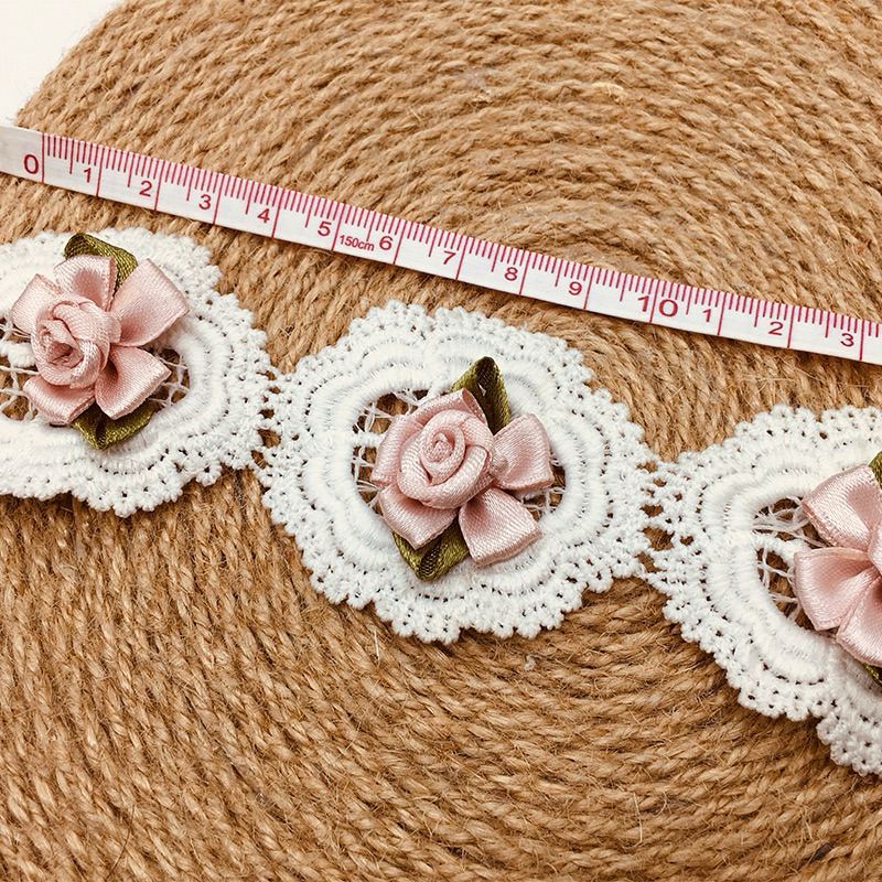 [1 PCS] Aplikasi Renda Bunga Mawar Satin Aksesoris Pita Baju Kerajinan Tangan DIY