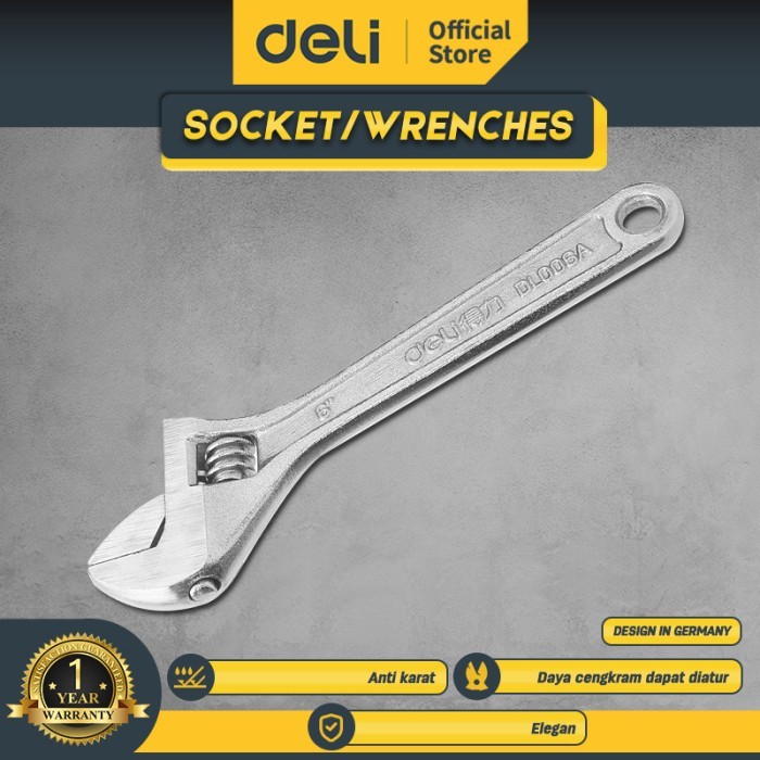Kunci Inggris 6" Kecil Deli 6 in Inch carbon Steel Chrome Murah Kuat