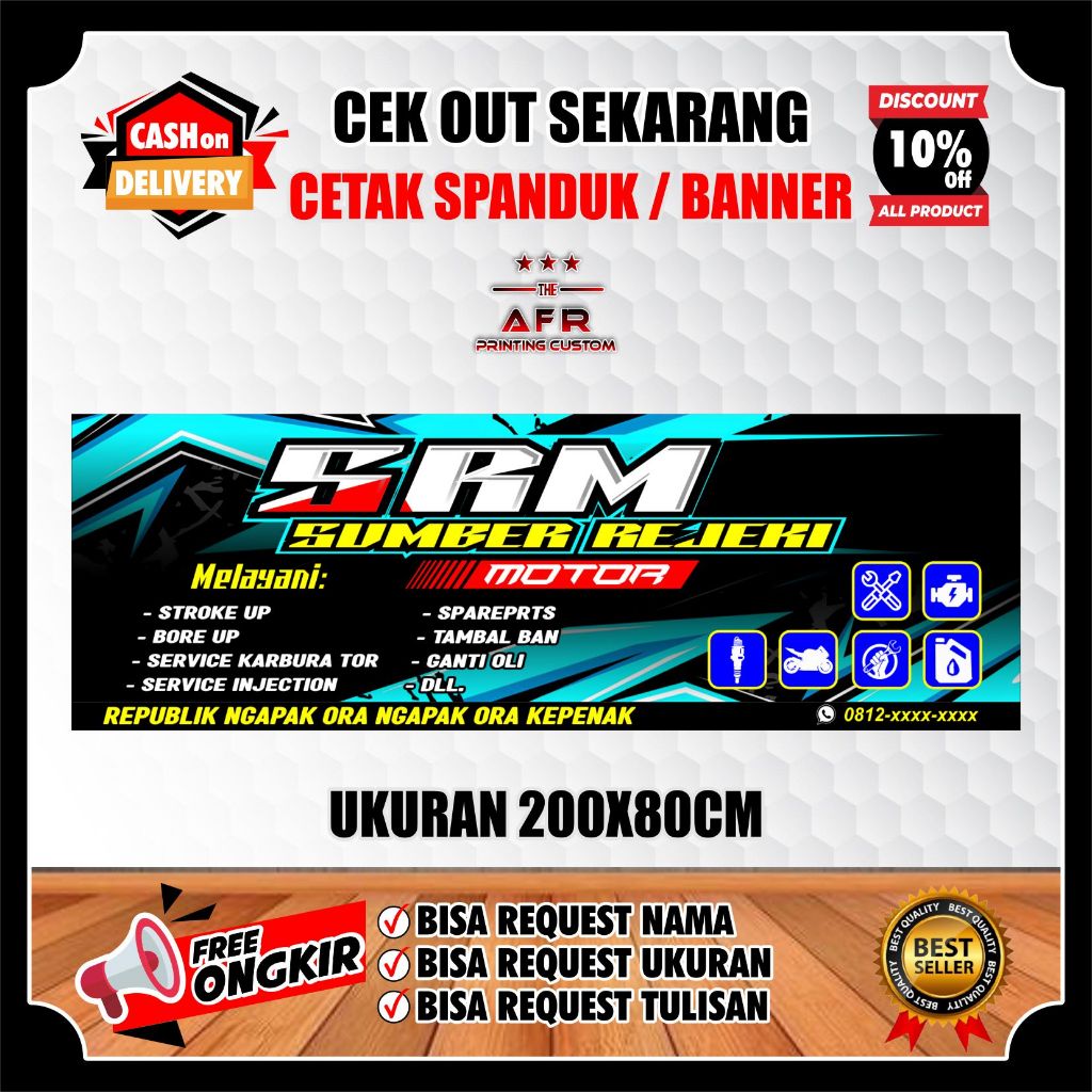Spanduk BENGKEL, Banner BENGKEL Ukuran 200x80Cm
