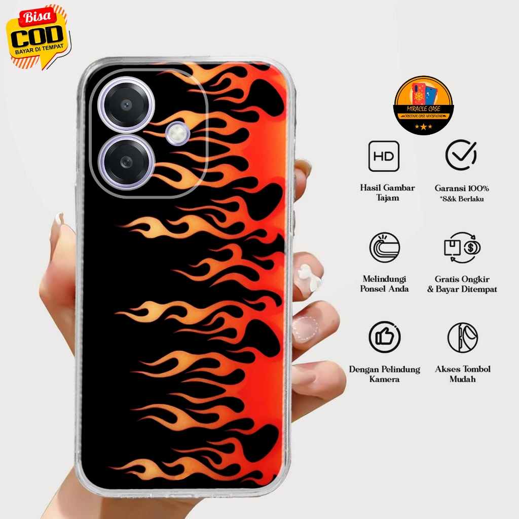 CASE OPPO A3X - MOTIF FIRE - Softcase Premium - Bening Transparant - Silikon HP - Kesing OPPO A3X - 