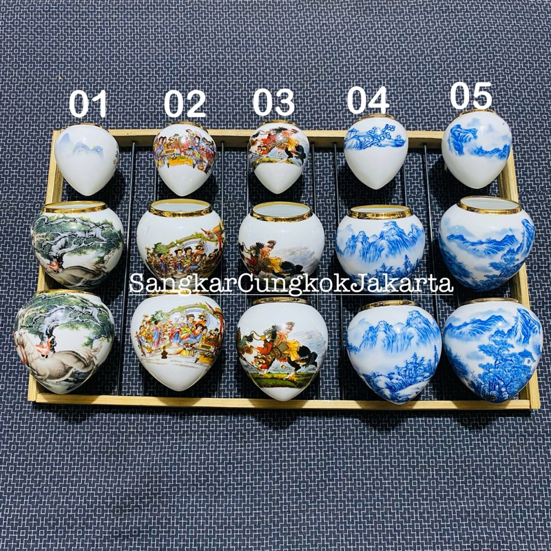 Cepuk Keramik Besar Premium List Gold Murai Wambi Ori Cungkok Set 3pcs
