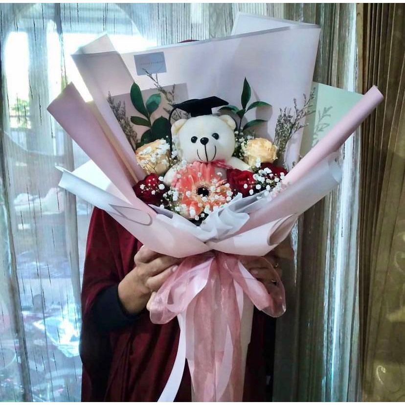 (REAL PICT) Bouquet / buket bunga segar / fresh flower malang boneka size medium hadiah / gift / kad
