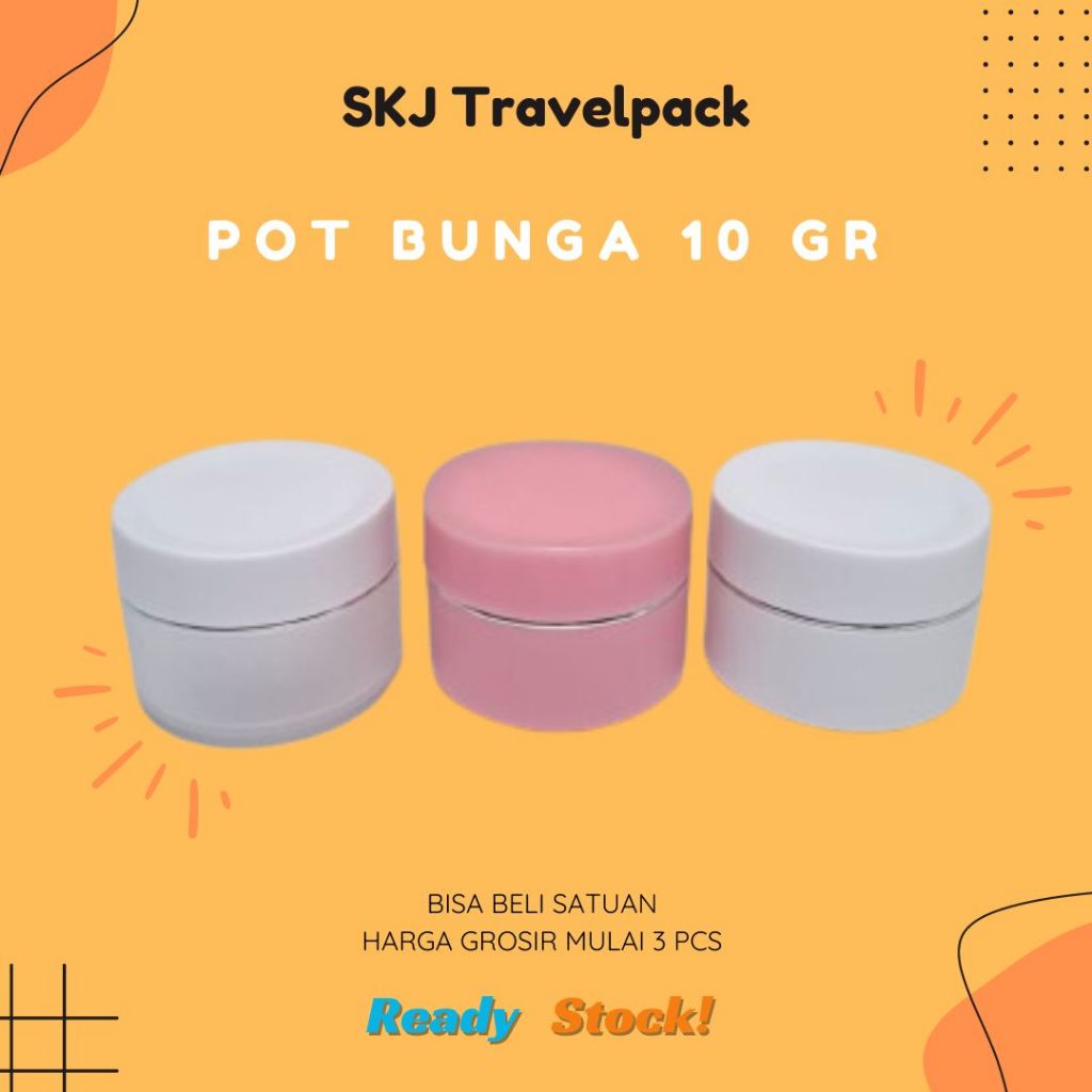(Min. 5 Pcs) Pot Jar 10 gr Krim Kosmetik Bunga 10 Gram Putih Pink Natural List Silver - Wadah Plasti