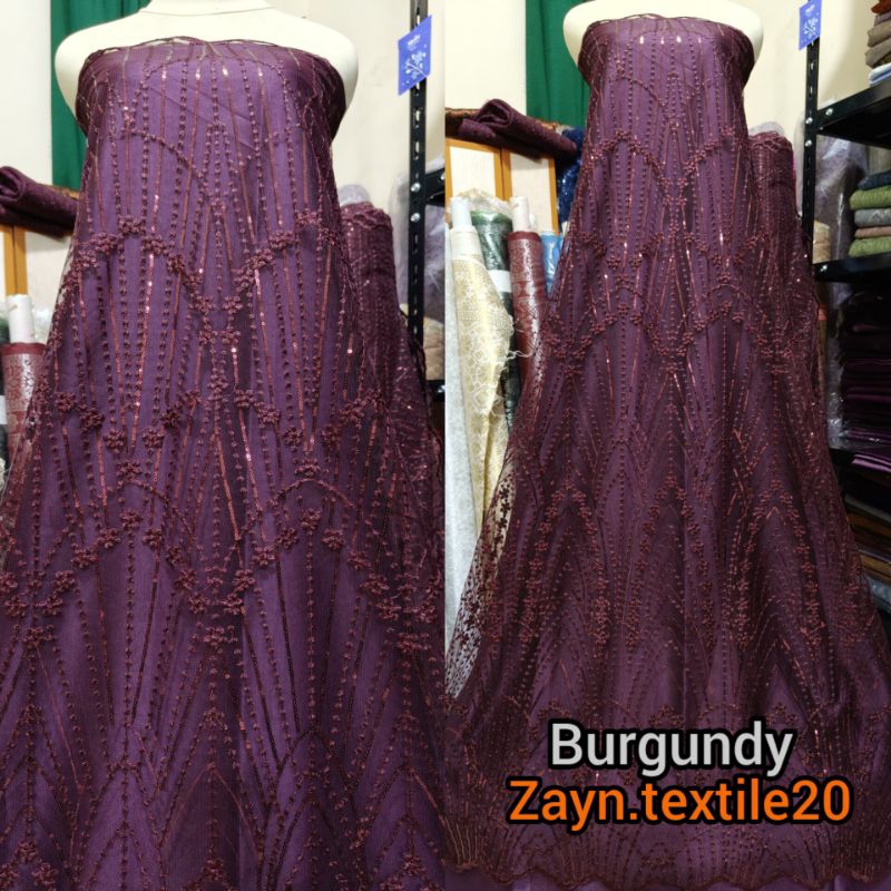 Kain Tille Tulle Payet Sequin Bordir / Tile Payet Bordir / Harga Setengah Meter