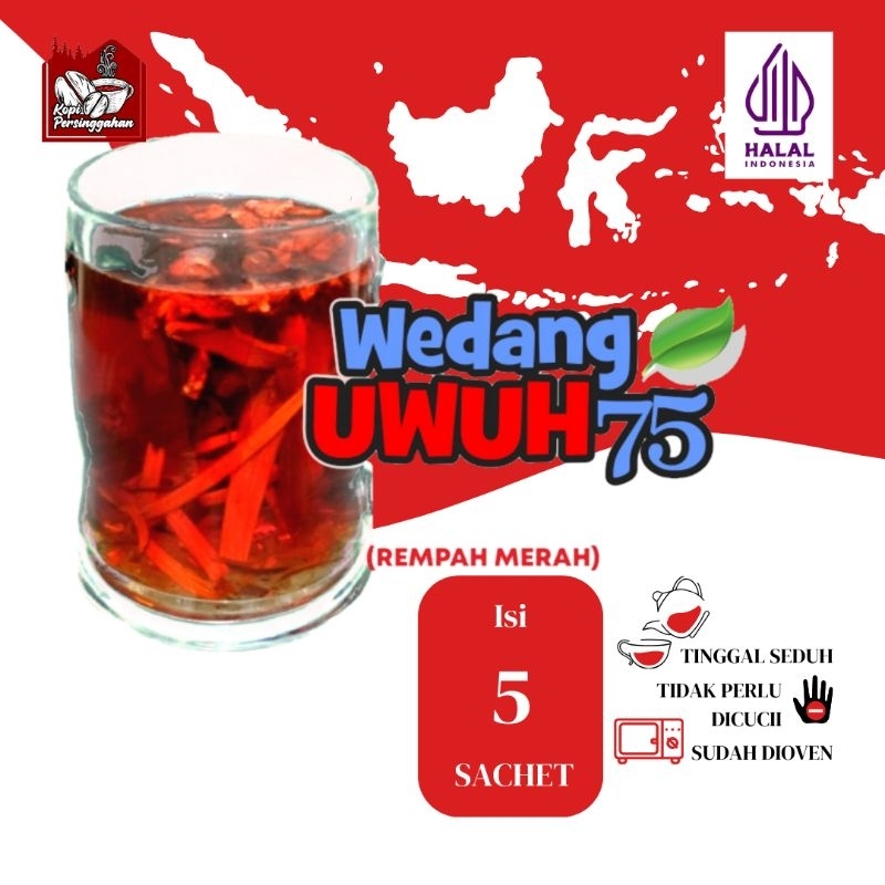 

Wedang Uwuh 75 si Rempah Merah, JSR, minuman tradisional premium, minuman rempah alami (Secang, Jahe, Kapulaga, Gula Batu, Cengkeh) mpon mpon empon