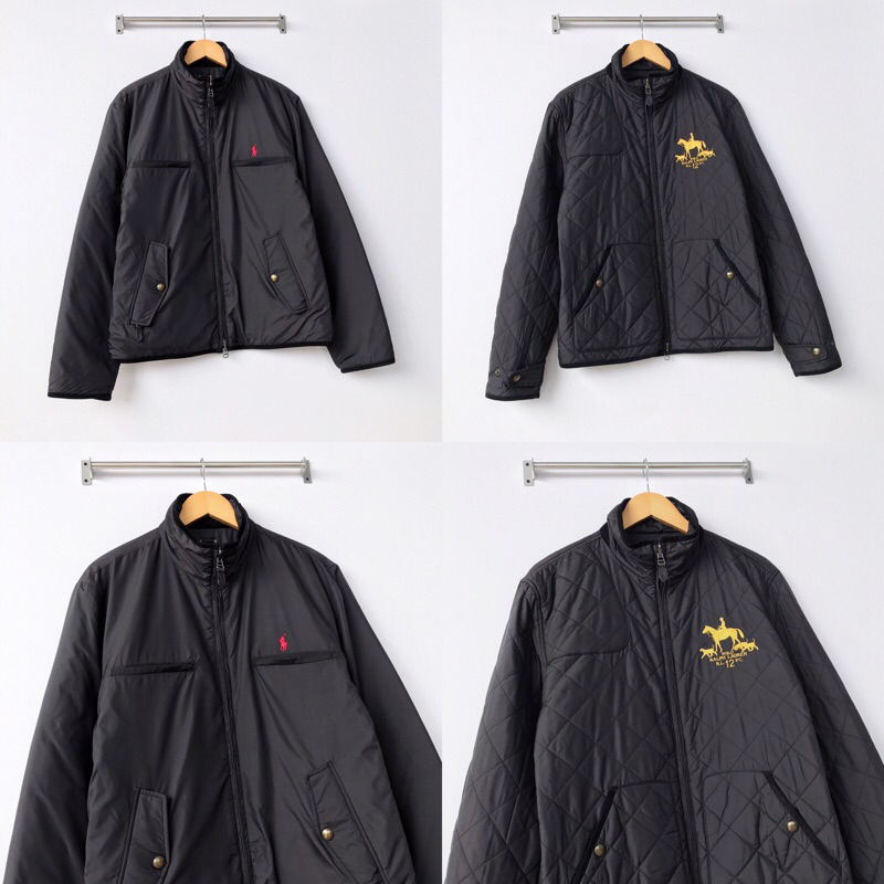 Jaket POLO RALPH LAUREN Original Reversible Windbreaker Jacket Big Embroidery Logo Hitam Polos Bolak