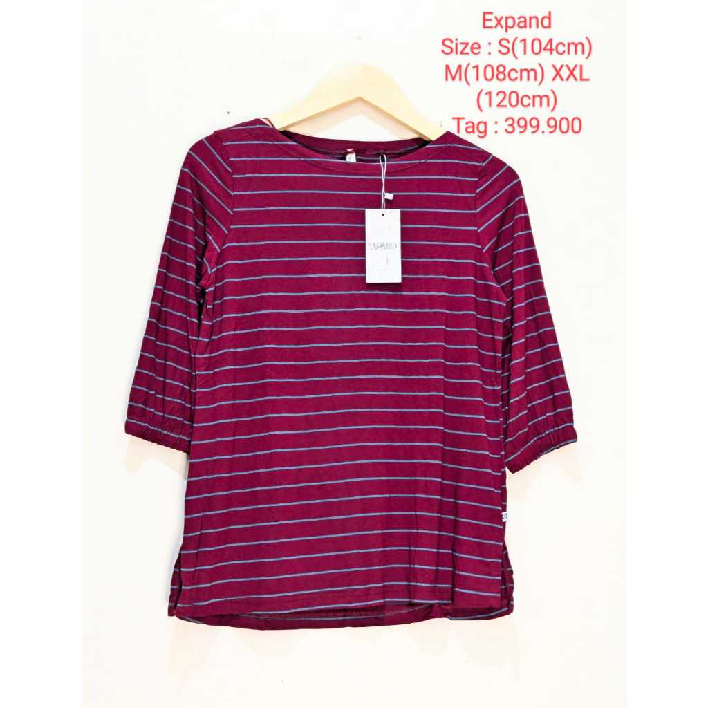 766 Expand Kaos Atasan Salur merah Biru Pakaian Wanita Original