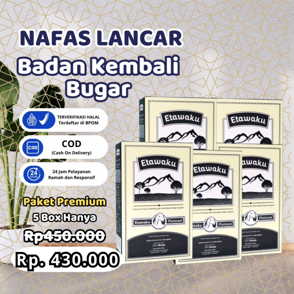 

Etawaku Platinum Original Susu Kambing Etawa 100% Asli Atasi Masalah Pernapasan dan Nyeri Sendi