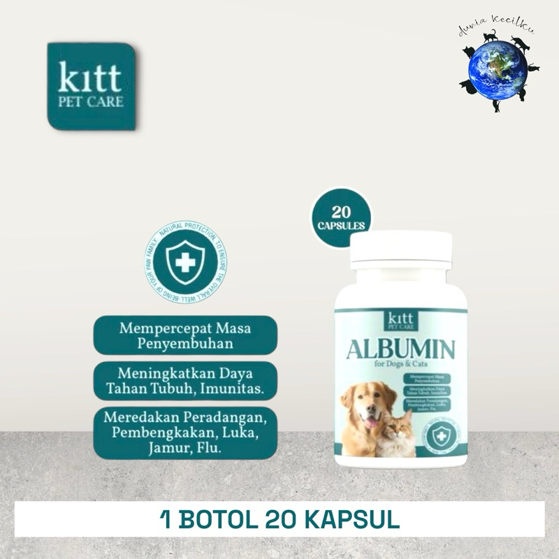 Kitt Pet Care Albumin Kapsul Untuk Kucing Anjing - Imunitas / Anti Inflamasi / Recovery (1 Botol 20 