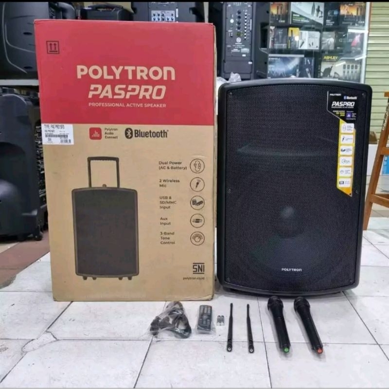 Speaker Portabel Wireless POLYTRON PASPRO15F3 FREE 2Mic Bluetooth Original