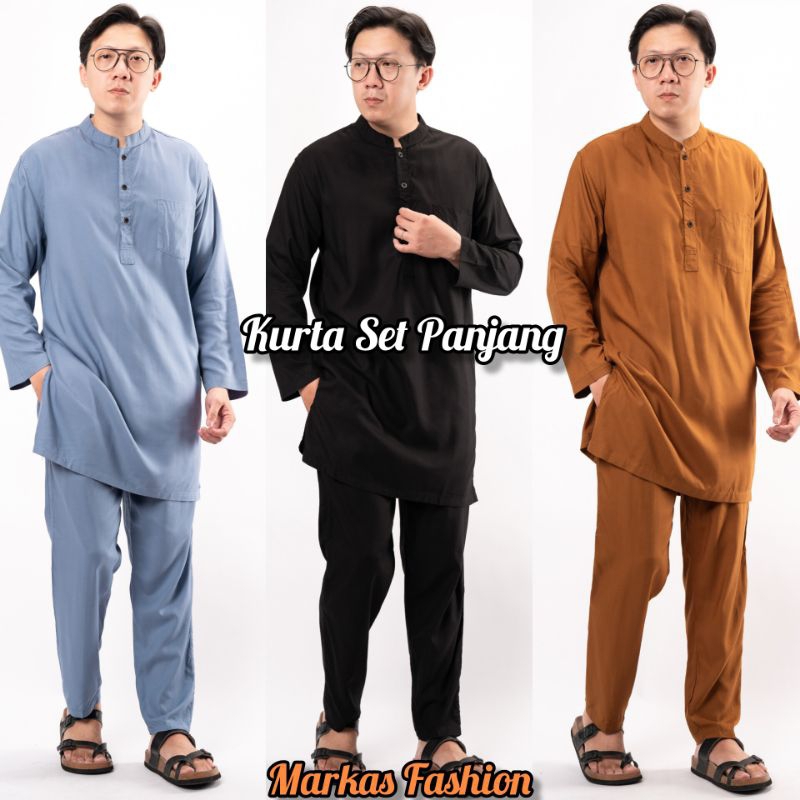 Kurta Set Panjang Pria Dewasa | Setelan Kurta Gamis Pria Dewasa | Setelan Baju Celana Sirwal Muslim 